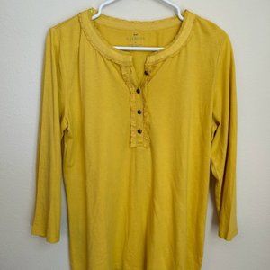 Talbots yellow 3/4 length sleeve t with ruffle trim